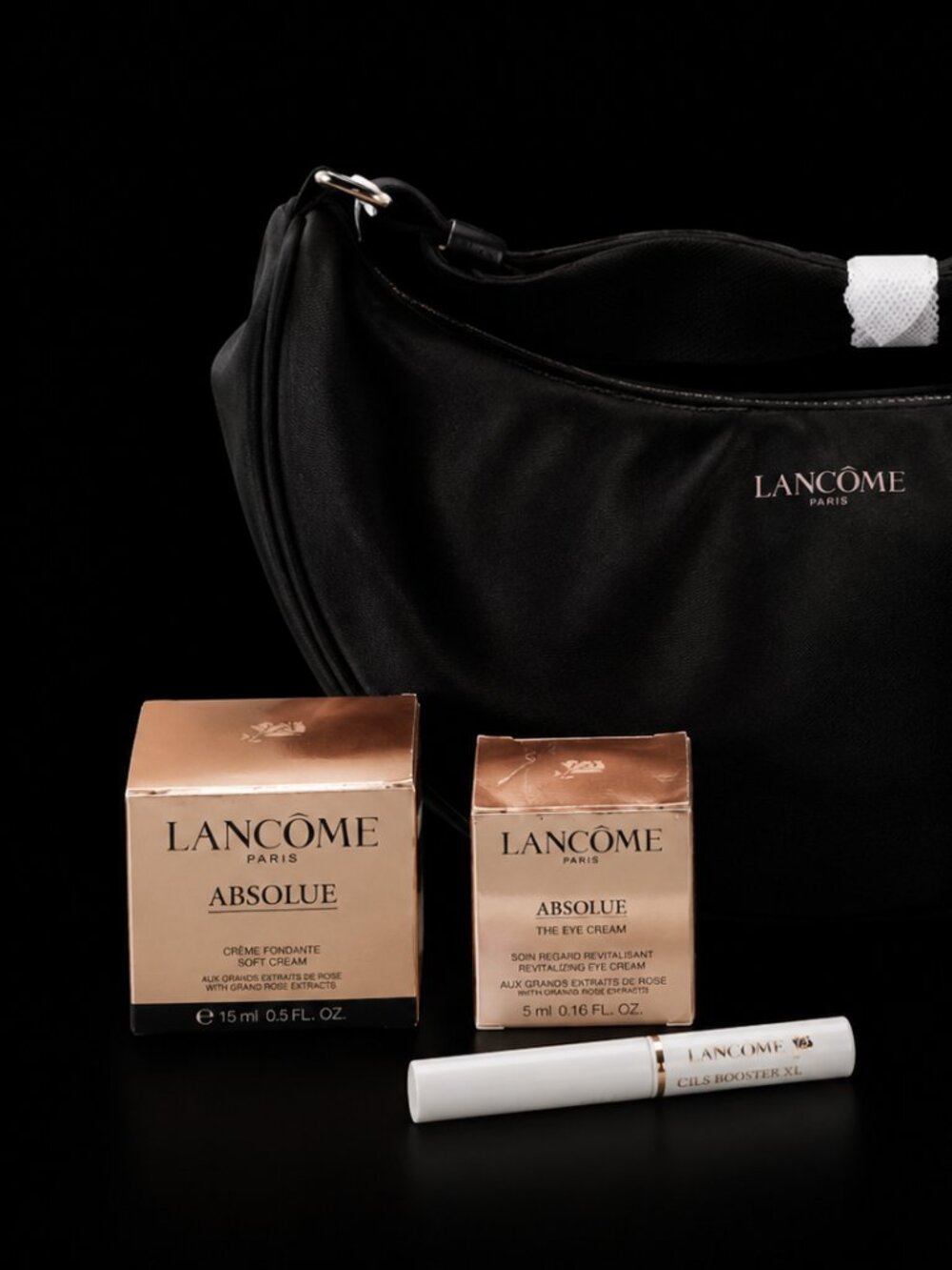 Lancome Beauty Gift Set Absolue Idole Creme Radiance Cils Booster + Black Bag